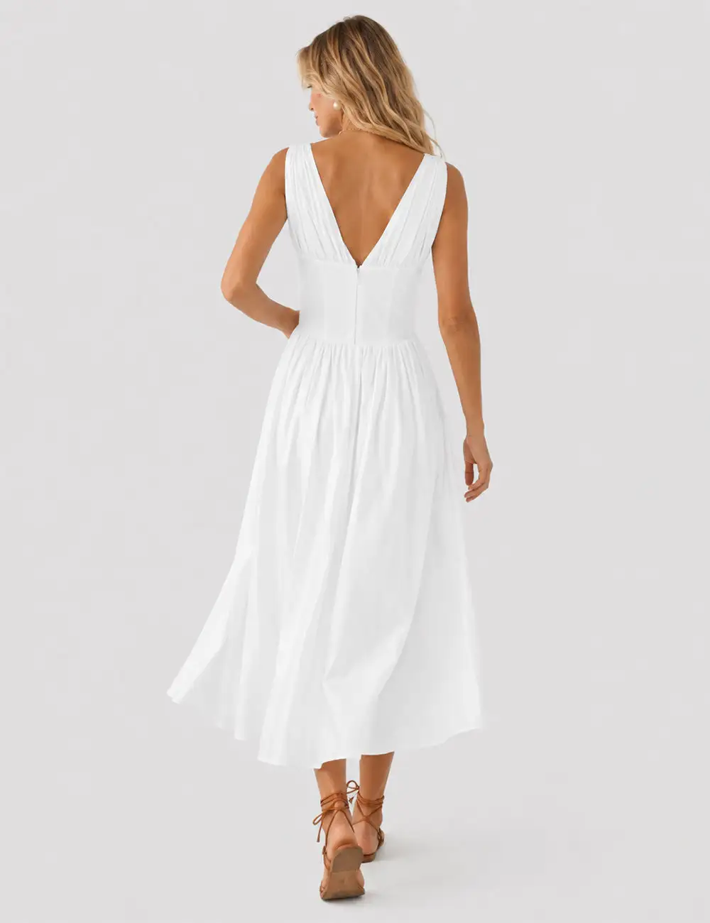 Deep V Neck Ruched Bust Midi Dress