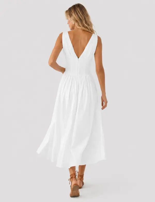Deep V Neck Ruched Bust Midi Dress
