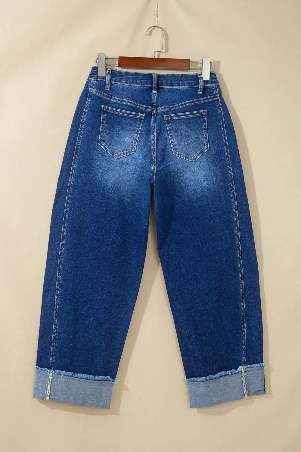 Women's Raw Hem Turnup Loose Ankle Length Jeans