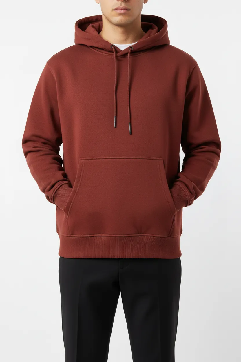 Structured Regular Fit Cotton Ribbed Hooded Pullover Hoodie
