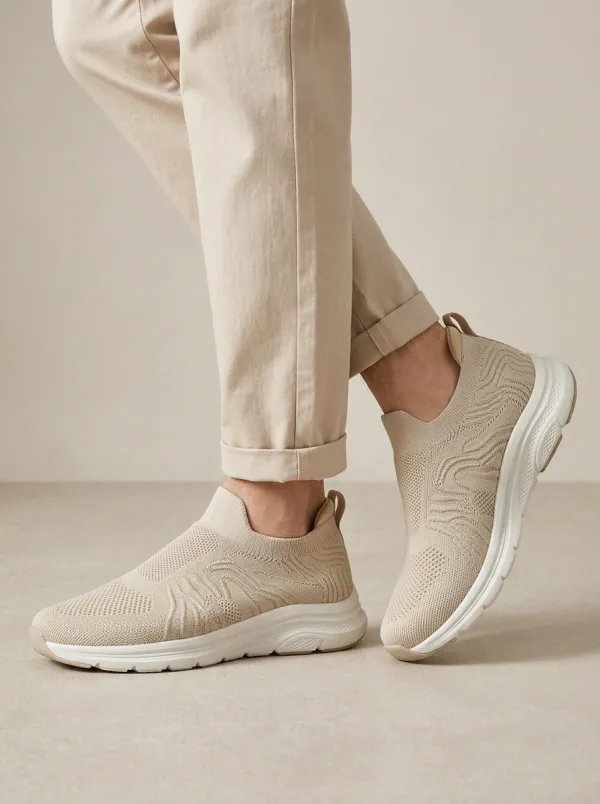 Unisex Minimalist Wavy Pattern Knitted Print Sneakers