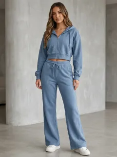 Women's Retro Inspired Sport Inspired Cropped Hooded Jacket and Flare Pants Active Set