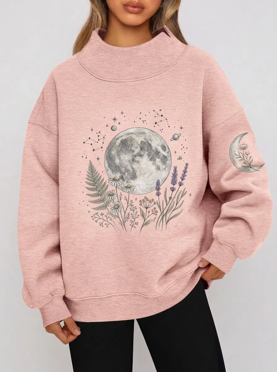 Women's Celestial Floral Moon Constellation Graphic Sweatshirt