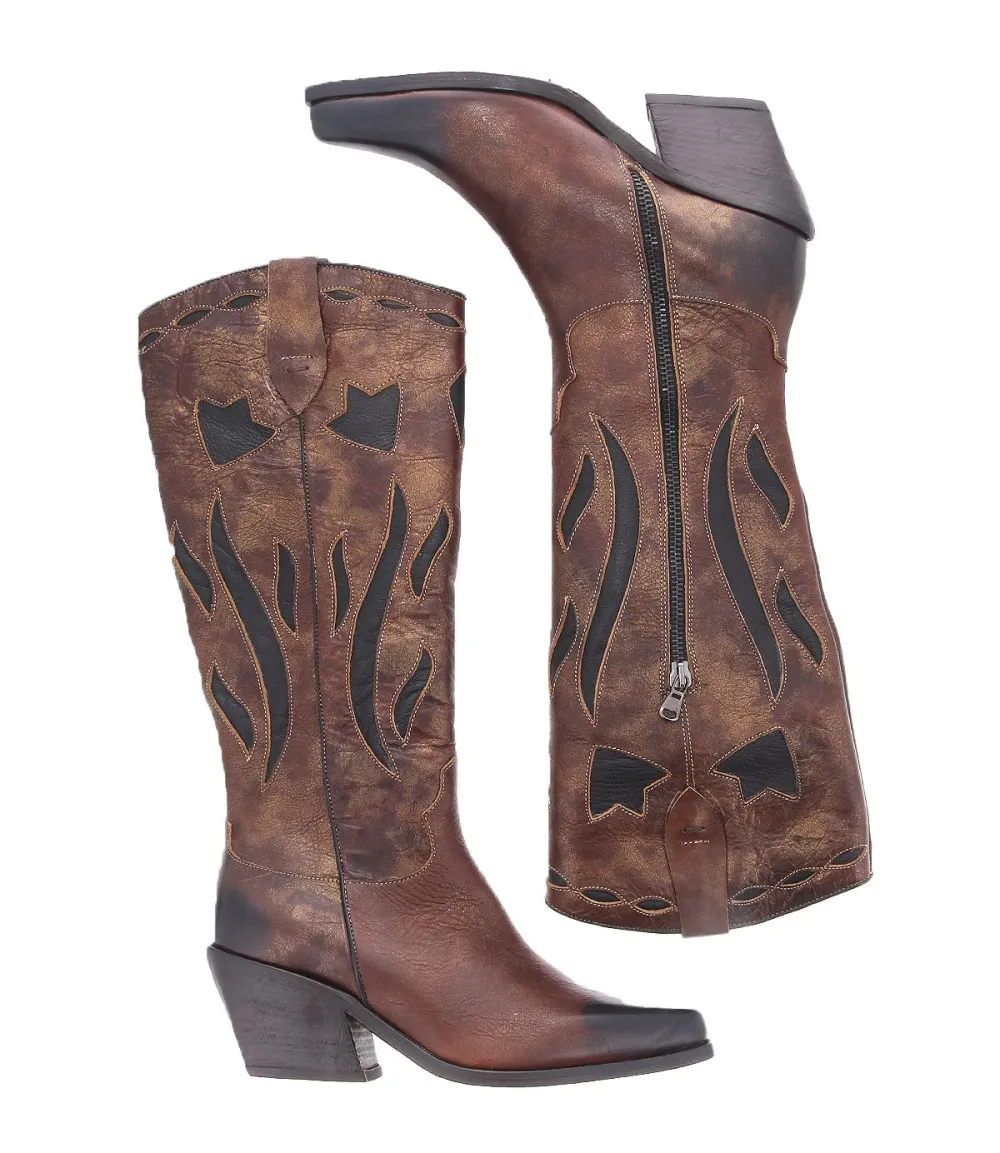 Floral-Stitched Pointed-Toe Western Boots