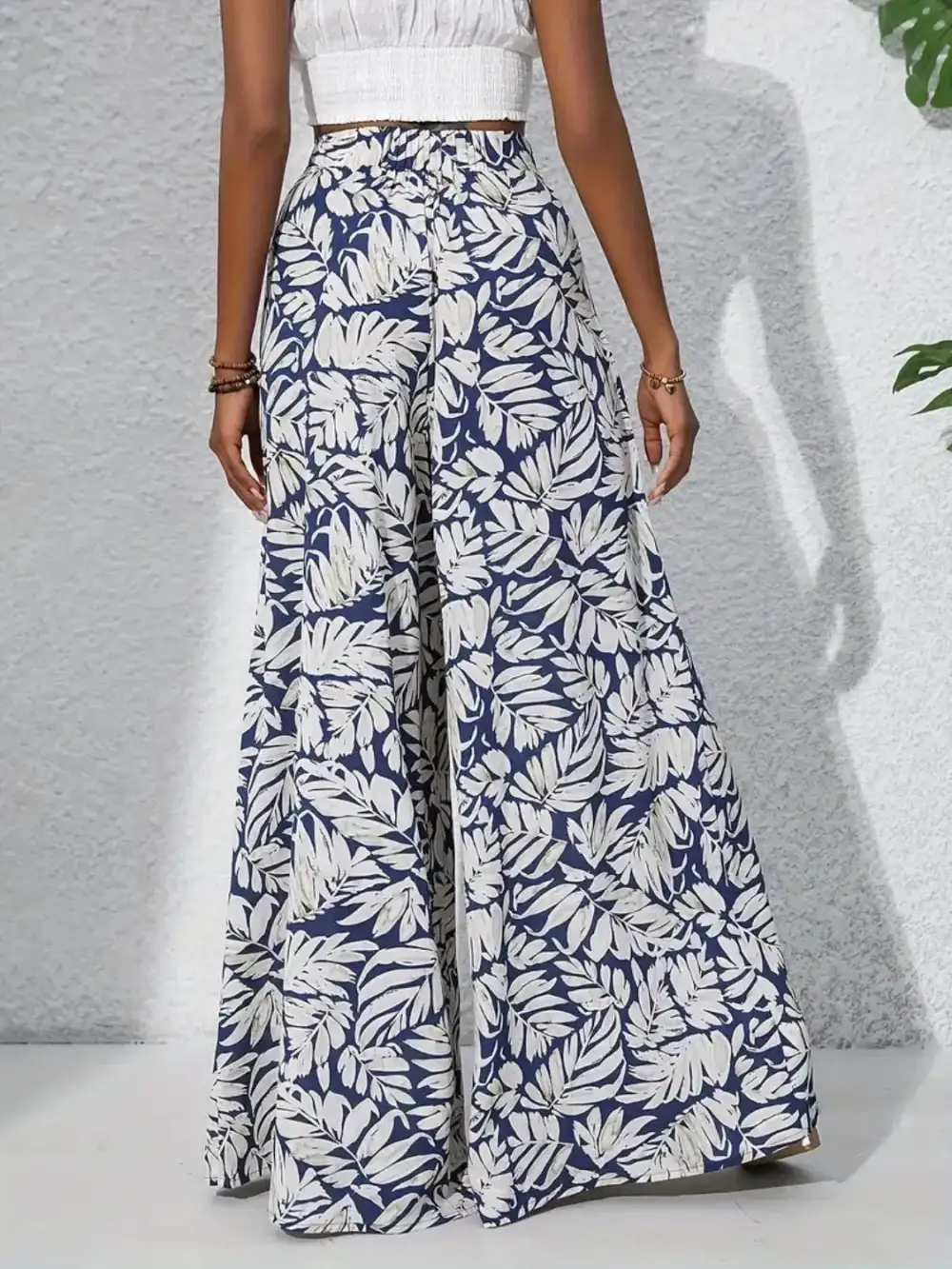 Wide Leg High Waist Printed Casual Pants