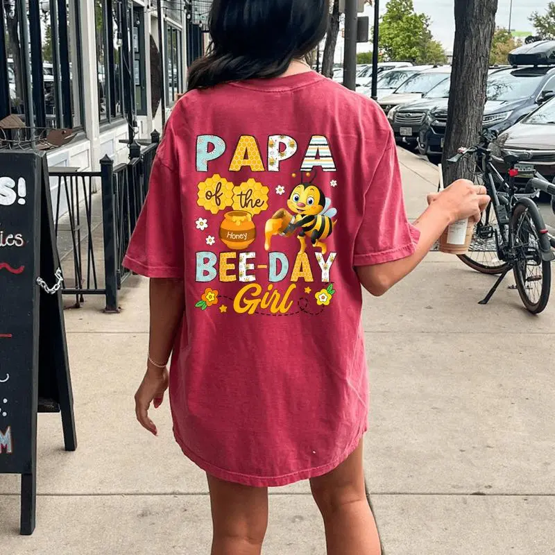 Papa Of The Bee-Day Girl Bee Birthday Party Women's Oversized Comfort T-Shirt Back Print
