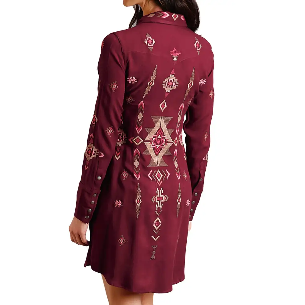 Embroidered Shirt Snap Front Casual Dress