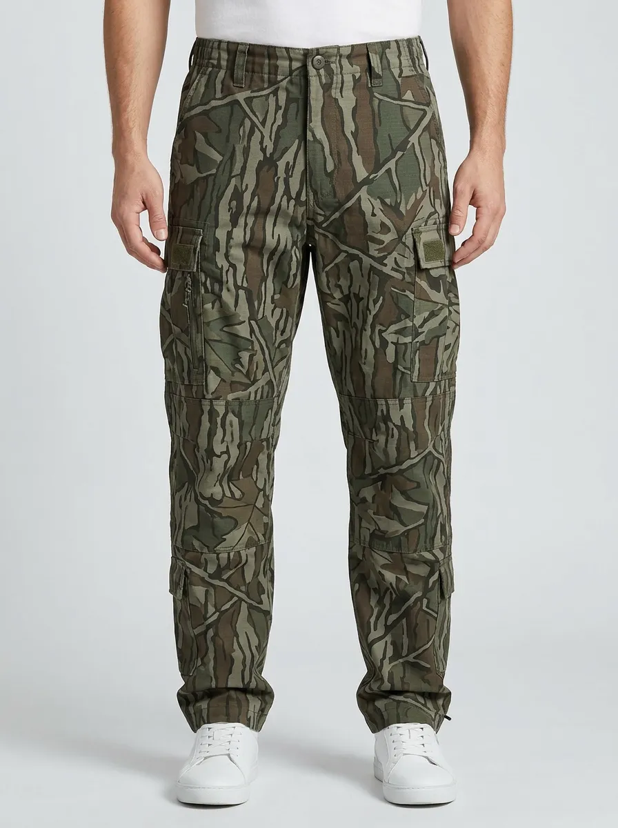 Men's Multi-Pocket Camo Reinforced-Knee Cargo Pants