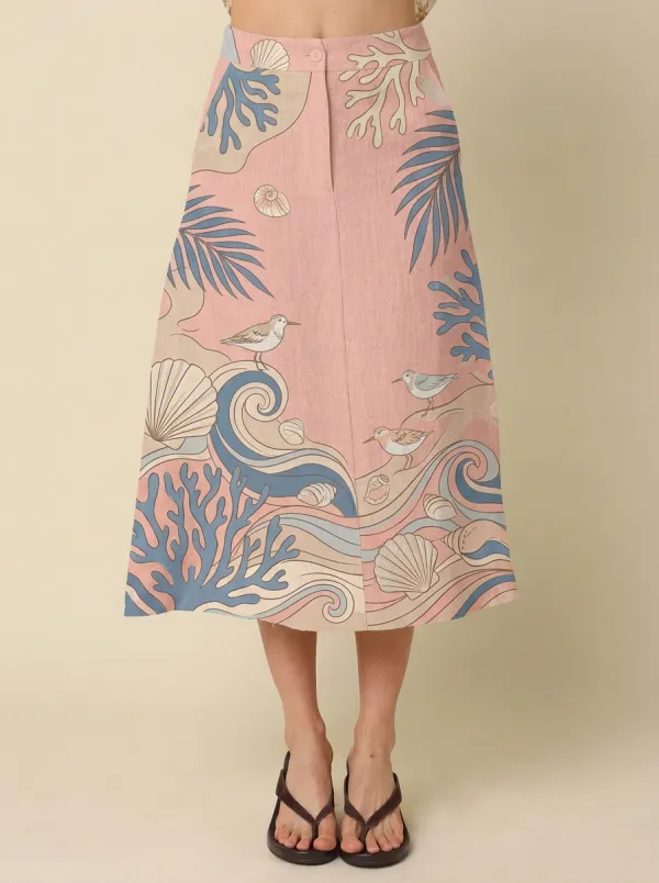 Women's Beach Lover Ocean Coral Shell Bird Printed Skirt