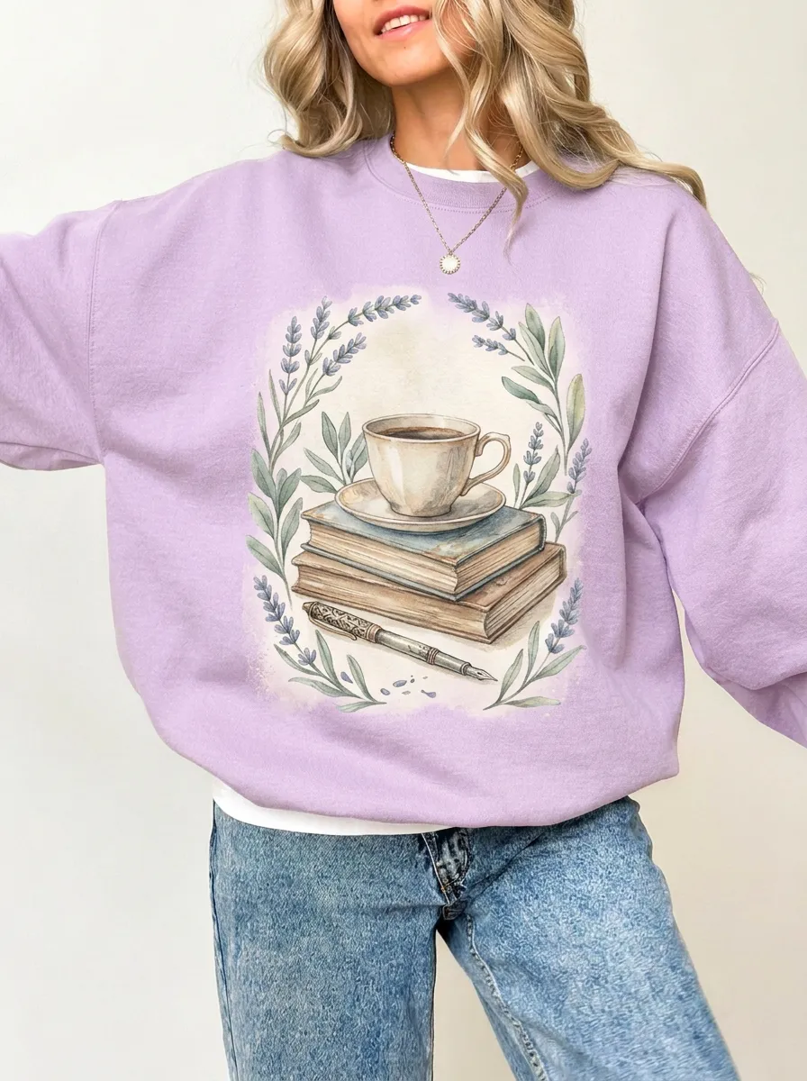 Women's Book Coffee Lavender Graphic Sweatshirt