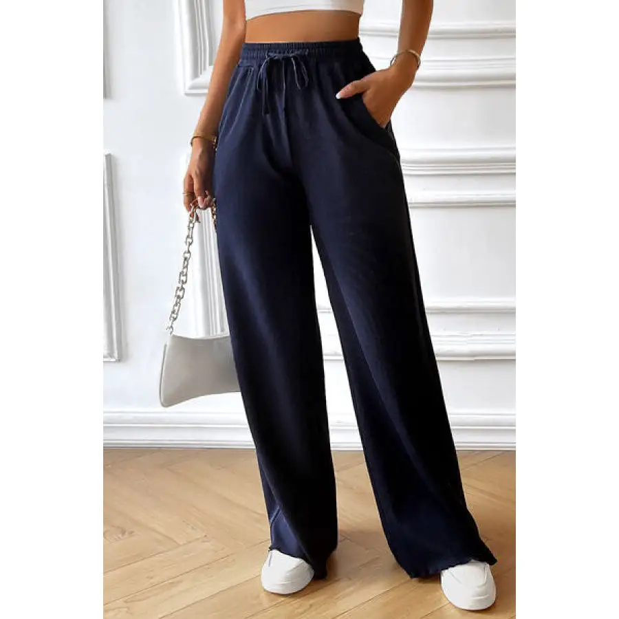 Drawstring Wide Leg Pants with Pocketed