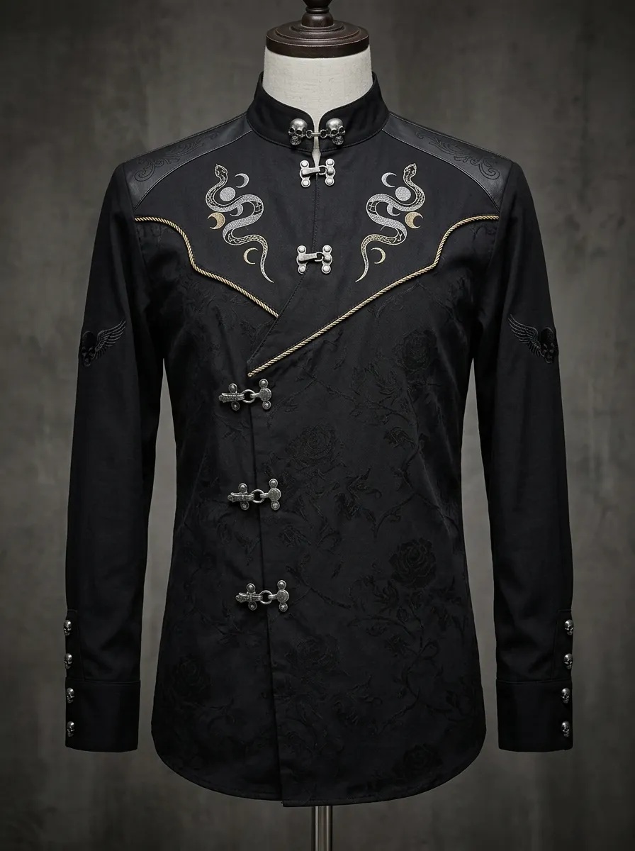 Midnight Rose Snake Buckle Profile Men's Gothic Shirt