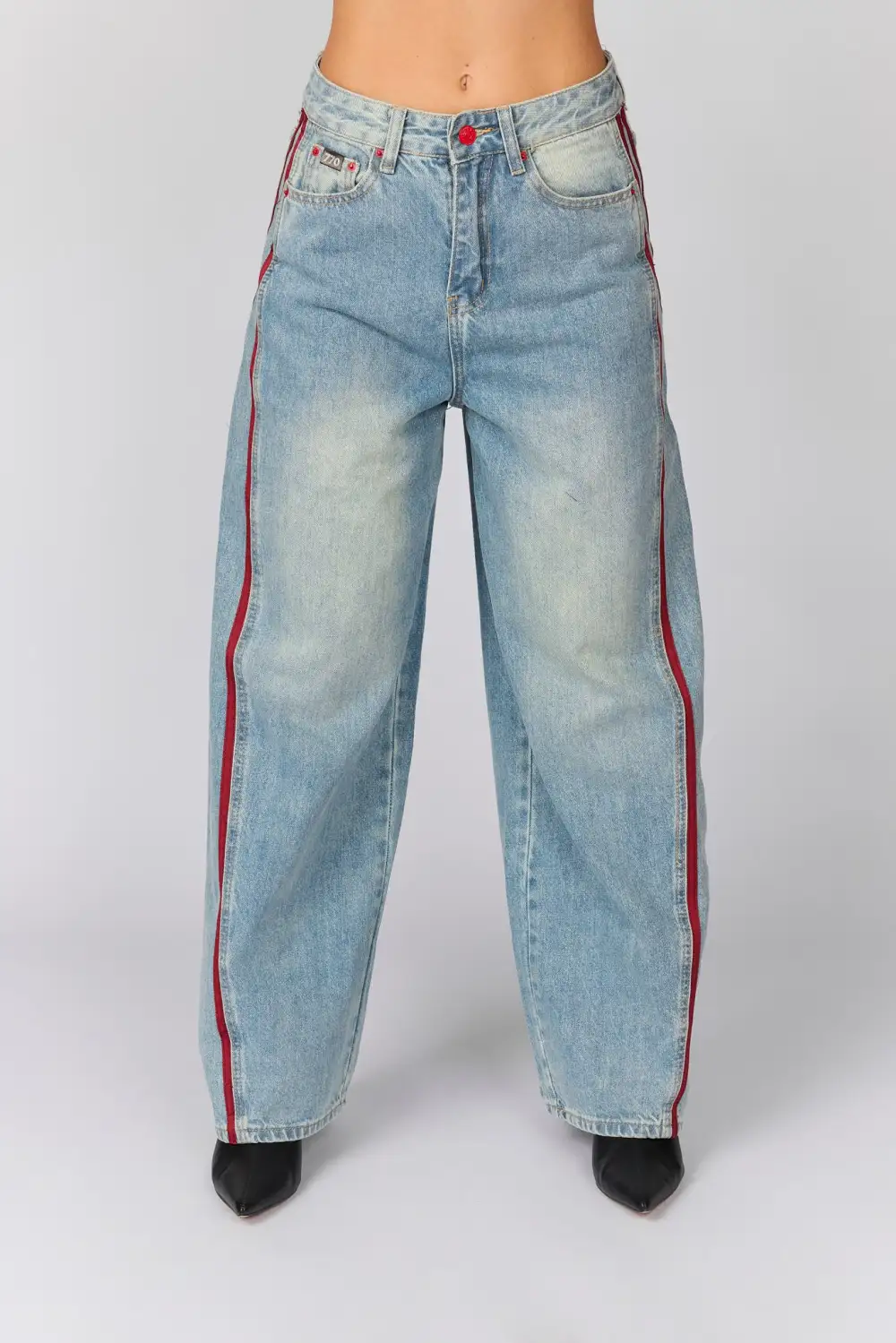Side Stripe Sporty Wide Leg Jeans