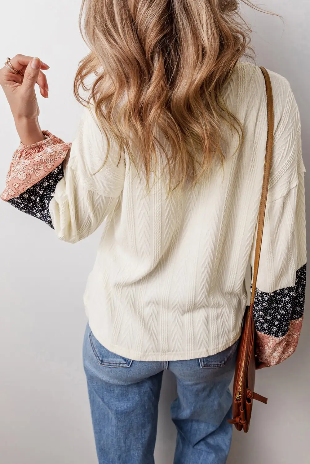 Women's Floral Print Patchwork Textured Top