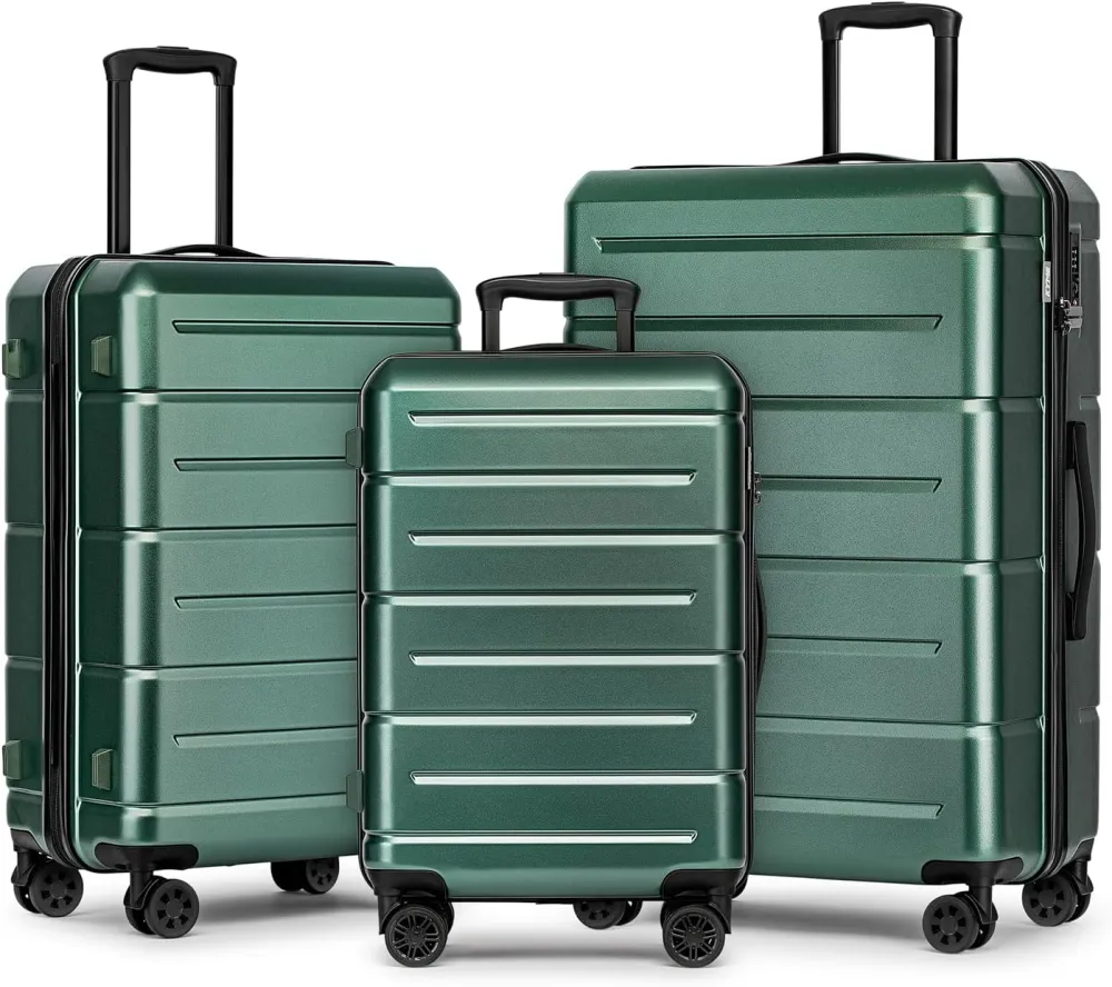 KYME 24 Inch Luggage,Checked Medium Suitcase with Spinner Wheels,Black