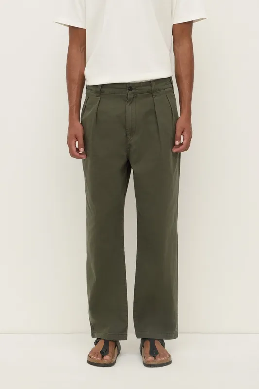Moss Pleated Cotton Chinos