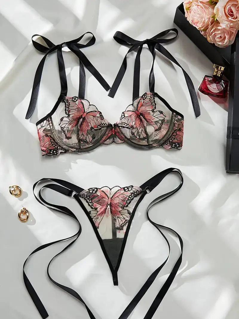 Butterfly Embroidered Lingerie Set