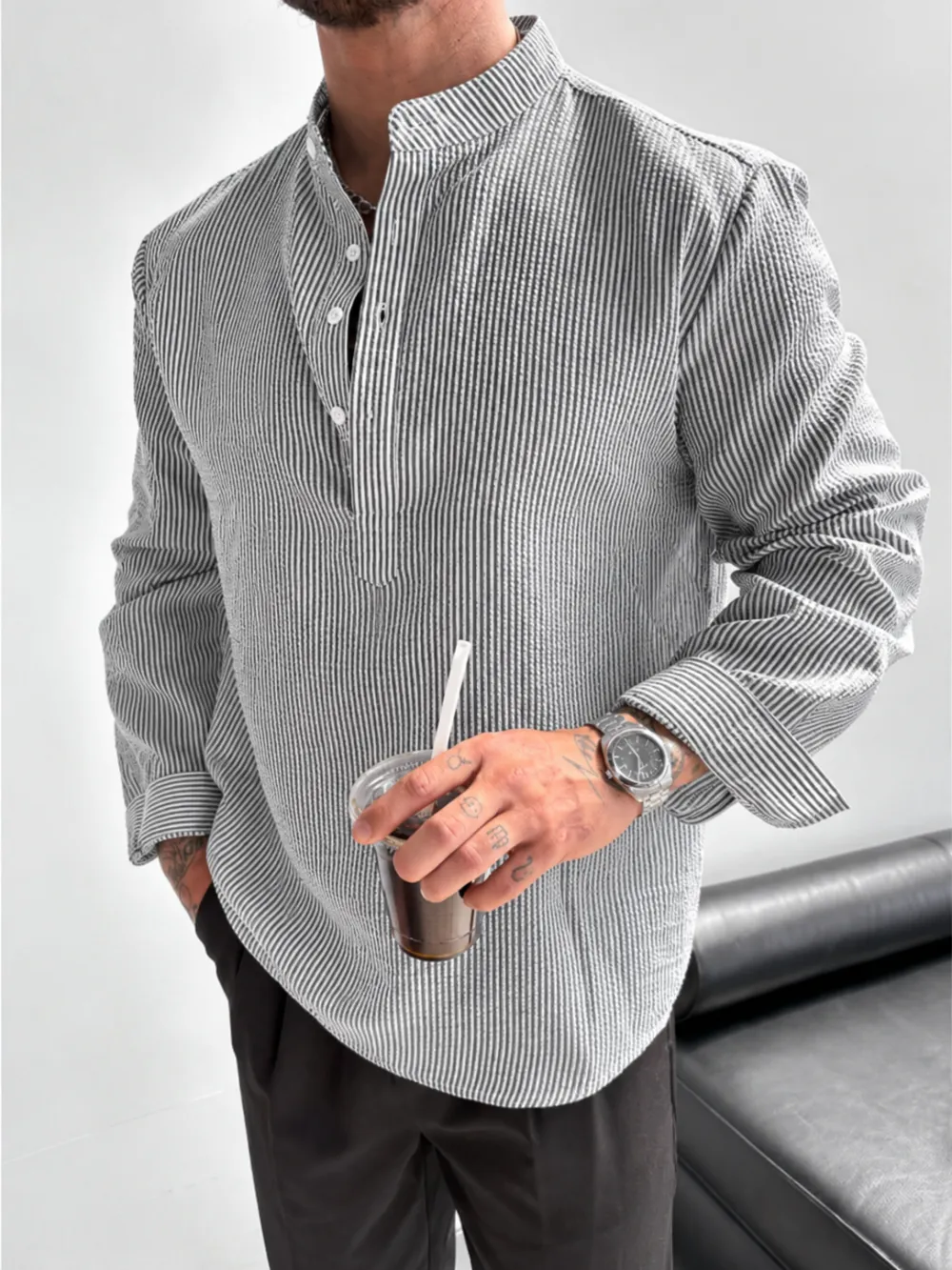 2026 New Men's Striped Long-Sleeve Shirt