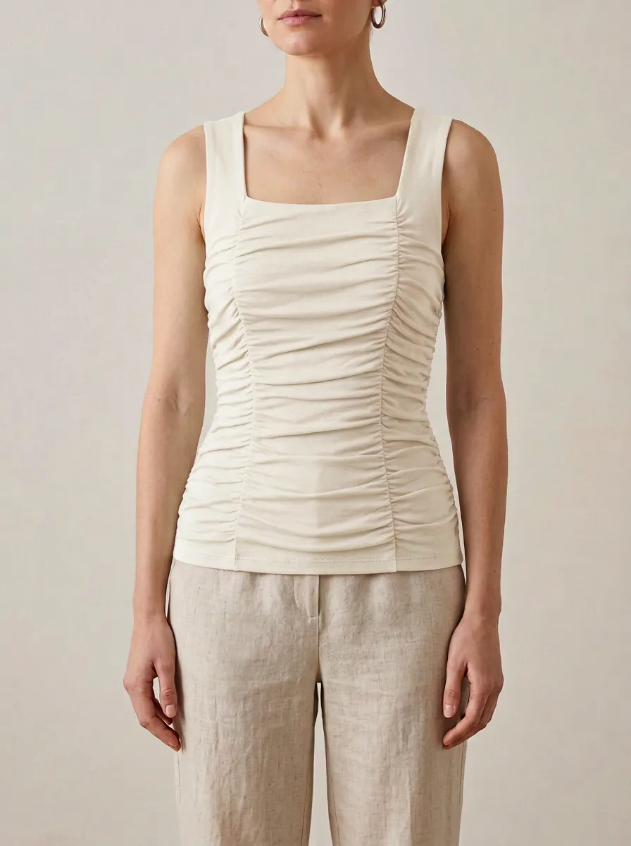 Square-Neck Ruched Tank Top