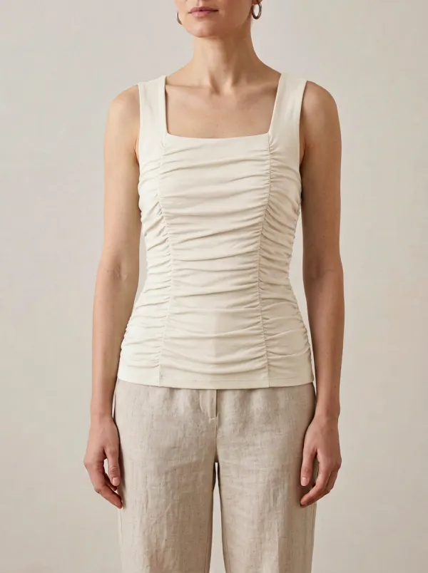 Square-Neck Ruched Tank Top