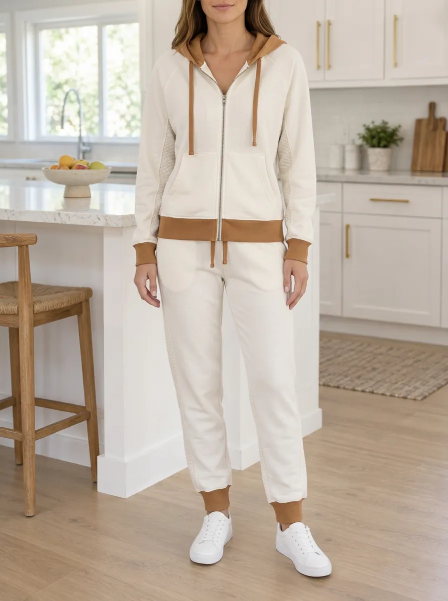 Women's Grid Zip Hoodie Jogger Set