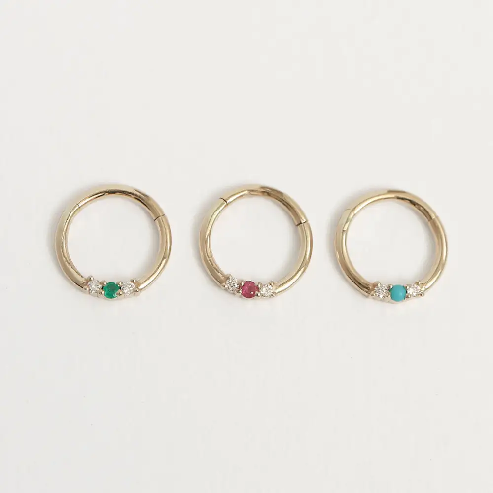 Diamond Sapphire Emerald Hoop Earring