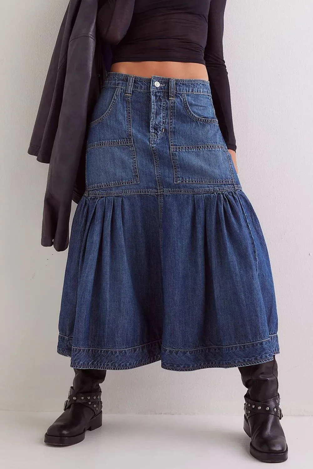 Denim Pocket Midi Skirt