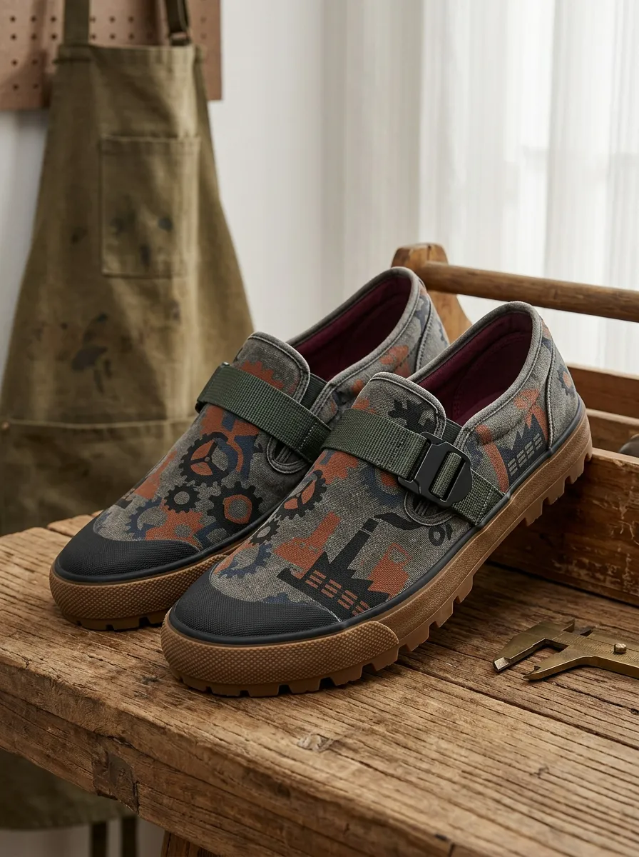 Men's Industrial Gear Steampunk Printed Canvas Shoes