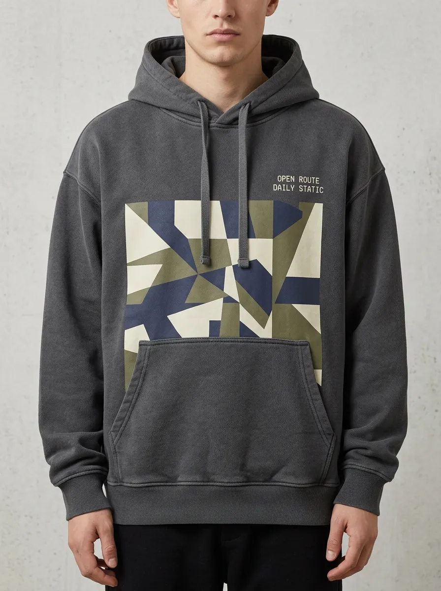 Relaxed Geometric Men's Graphic Hoodie
