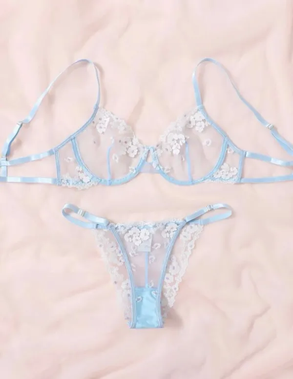 Classic Floral Mesh Lingerie Set