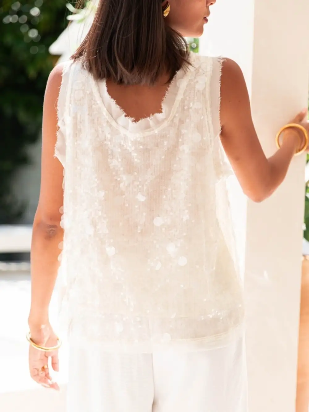 Round-Neck Sequined Tank Top