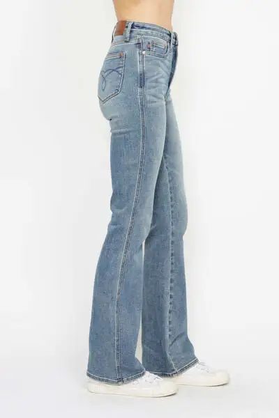 Casual Flare Leg Embroidered Denim Jeans