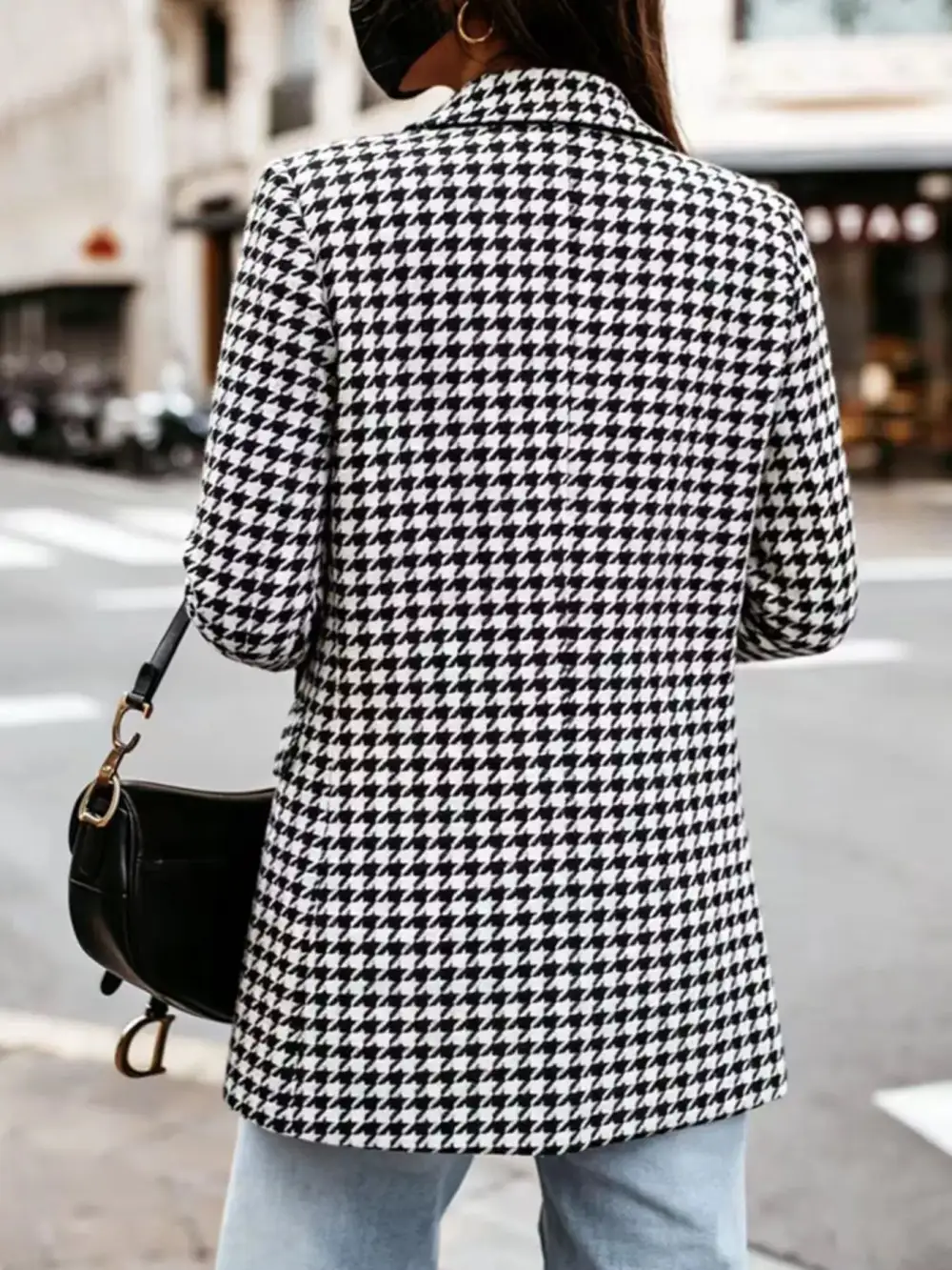 Double-Breasted Houndstooth Blazer