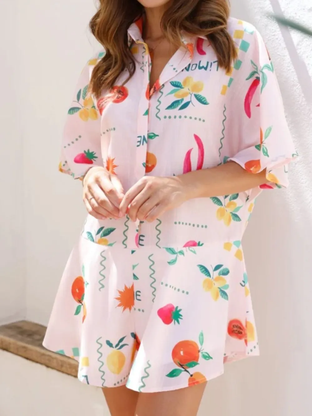 Collared Neck Half Sleeve Romper