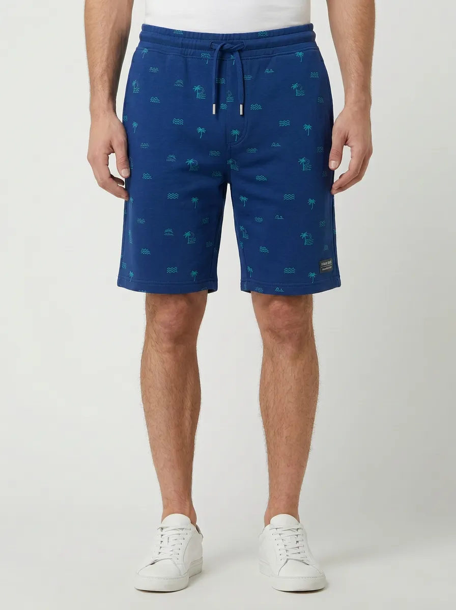 Men's Tropical Palm Leaf Wave Tree Graphic Printed Sweat Shorts