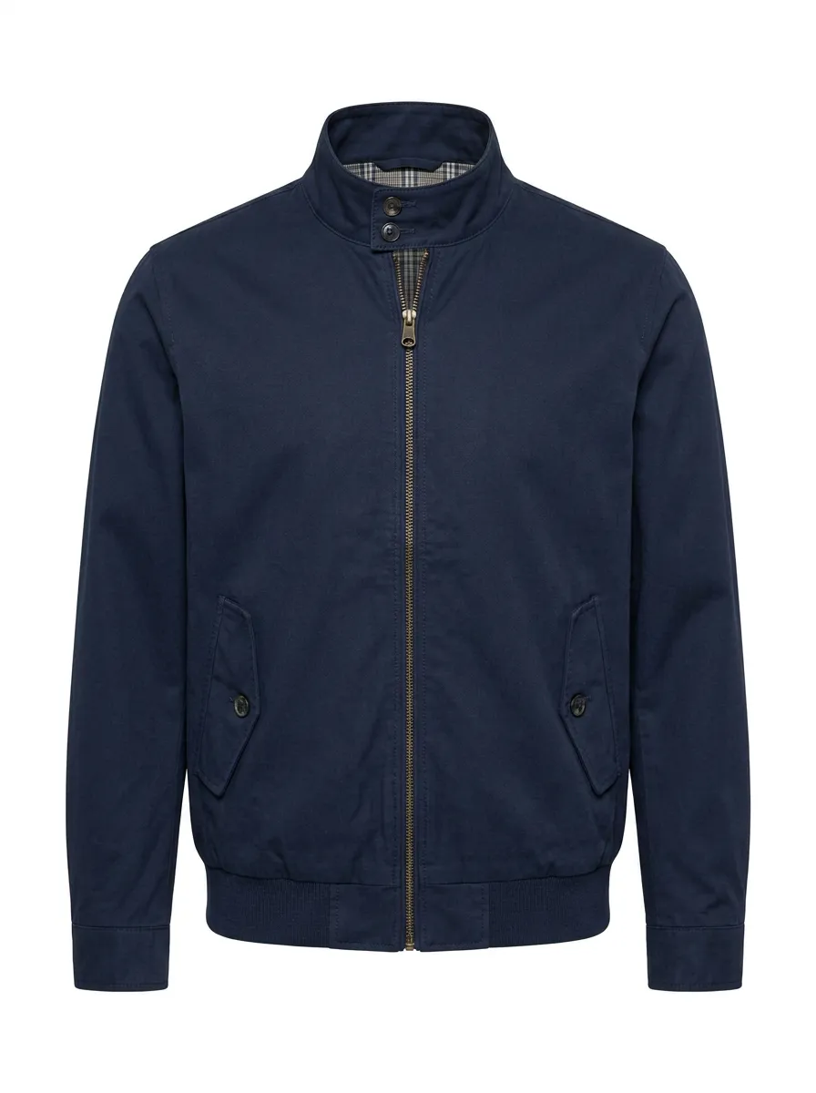 Men's Casual Classic Navy Plaid Lined Zip-up Jacket