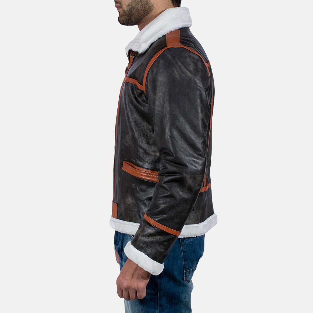 Men's Rugged Leather Fur Trim Jacket