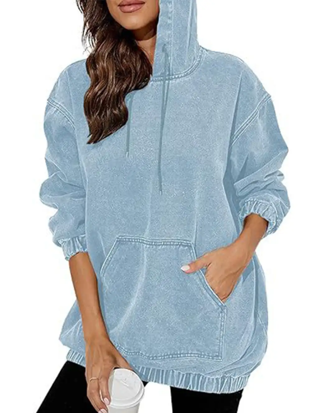 Denim Retro Hooded Pullover Sweatshirt