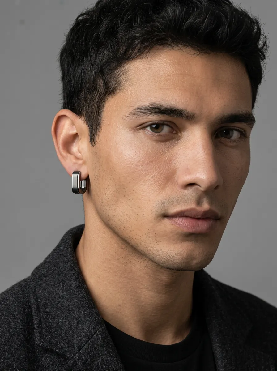 Men's Minimalist Geometric Square Stainless Steel Hoop Earrings