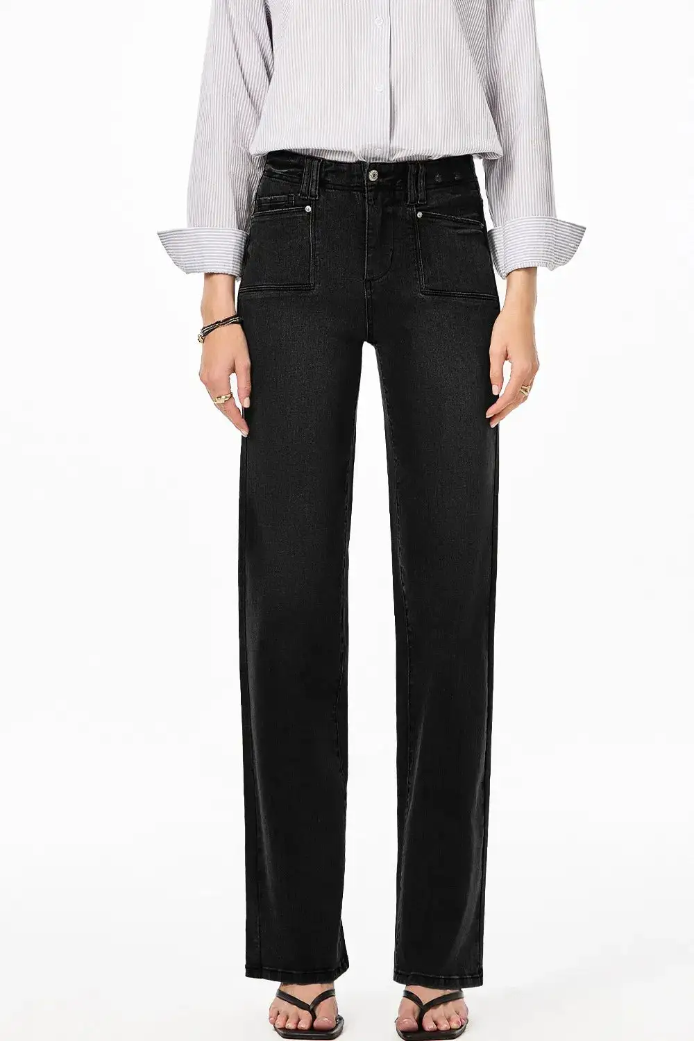 High Waisted Wide Leg Vintage Wash Denim Jeans