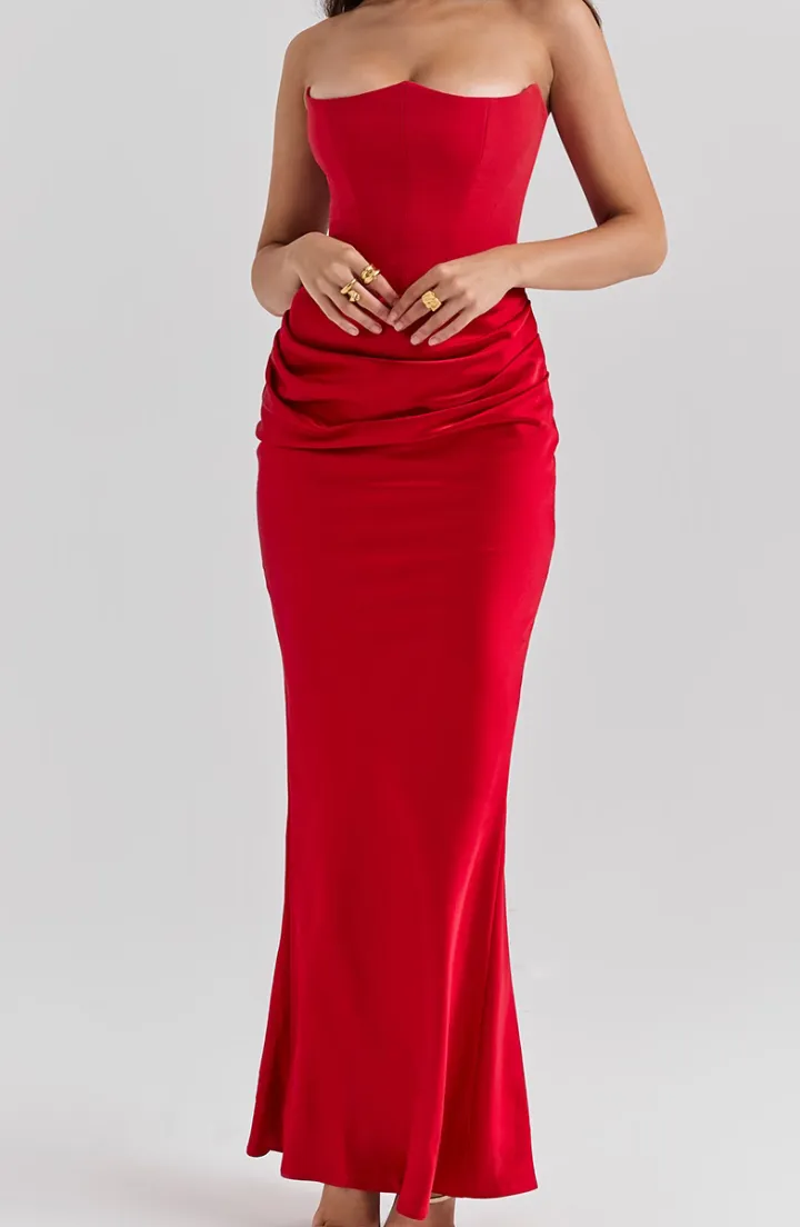Lace Strapless Midi Dress