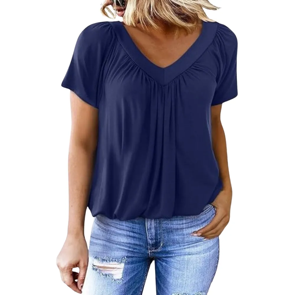  Pleated V Neck Shirt