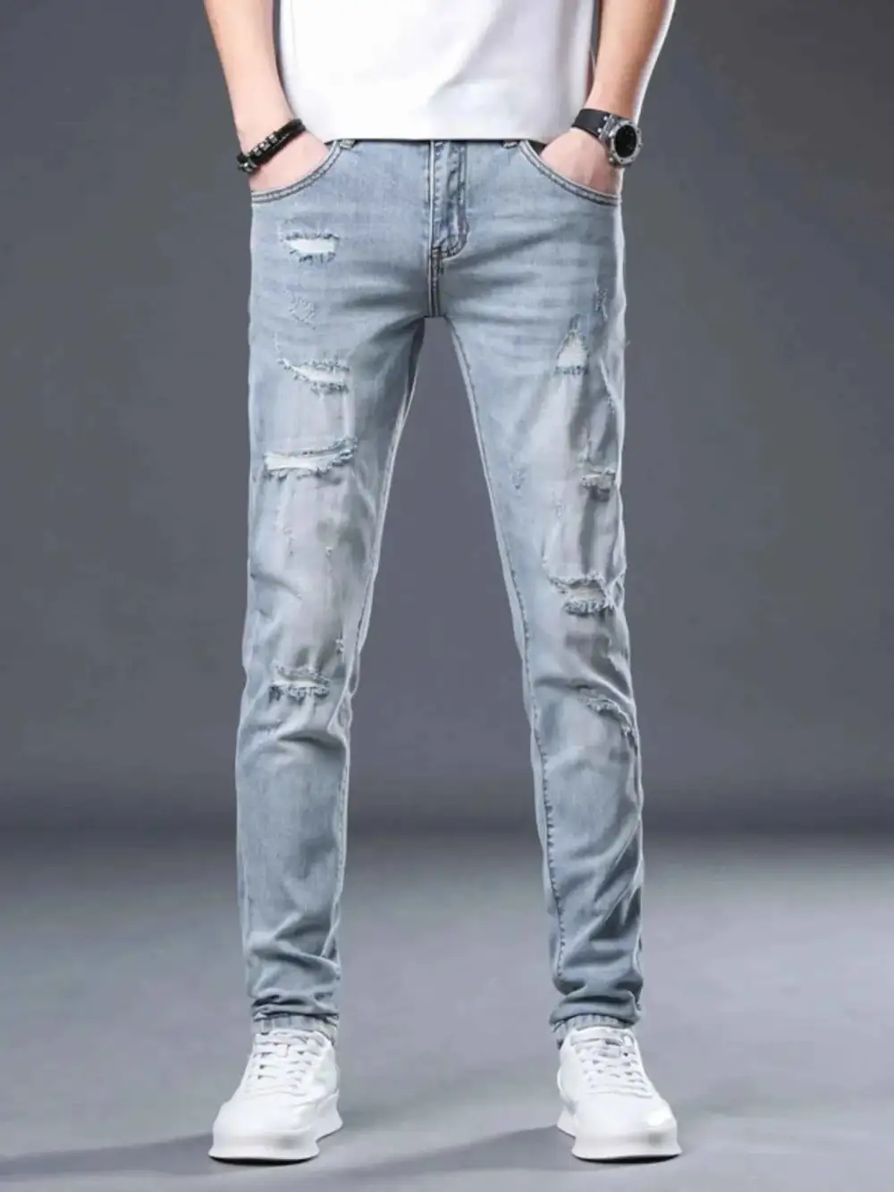 Casual Distressed Slim Fit Jeans