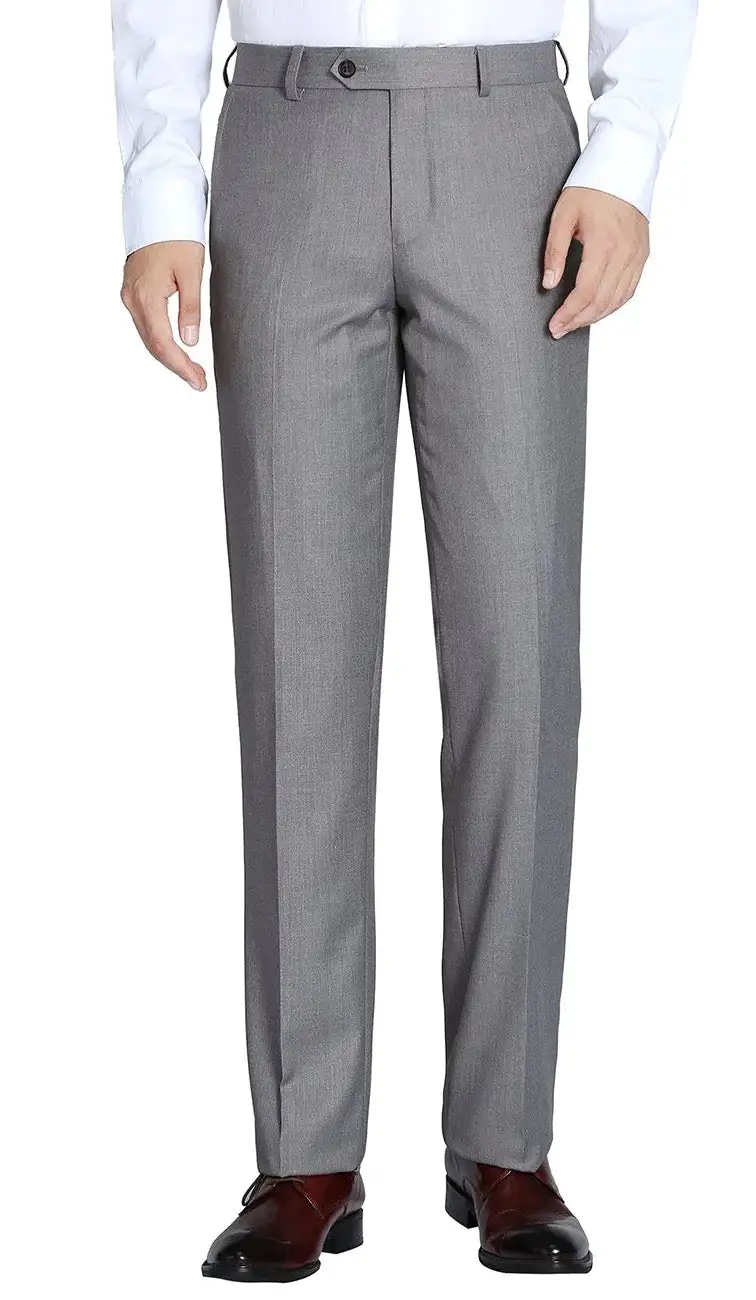 Gray Slim Fit Flat Front Pre Hemmed Dress Pants