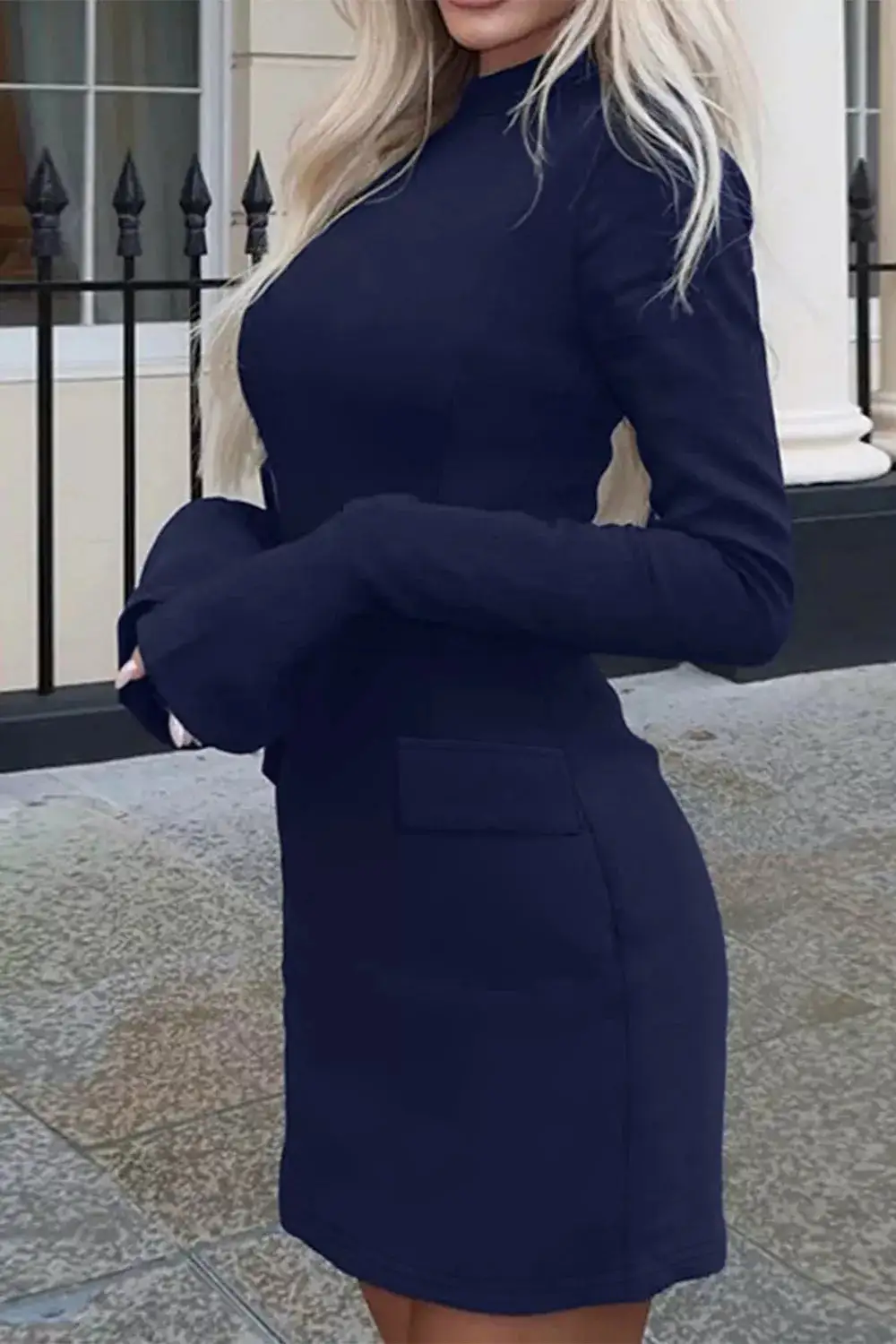 Long-Sleeve Mini Dress With Flap Pockets
