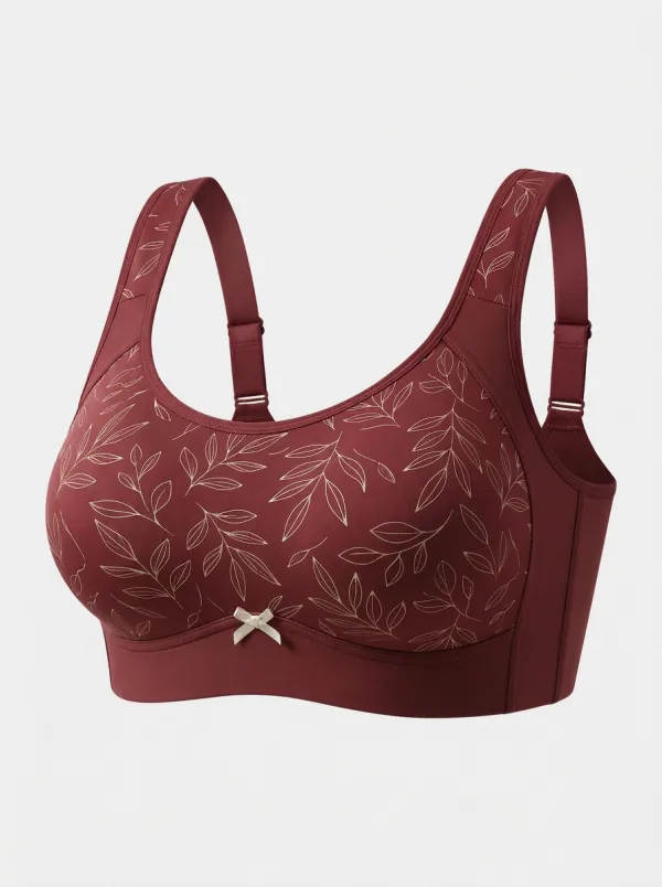 Women's Plus Size Sage Green Leaf Full-Coverage Bow-Detail Wireless Bra