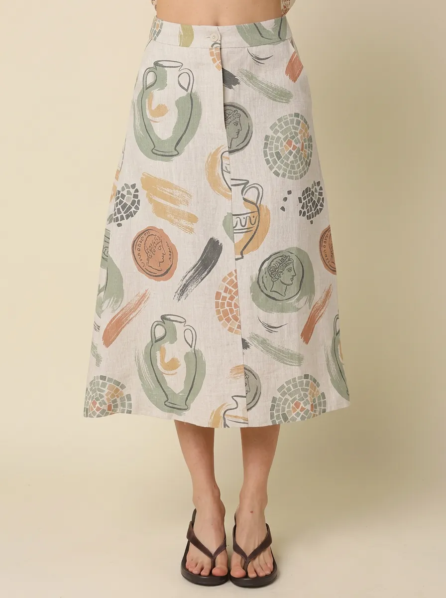 Women's Greek Art Lover Ancient Coin Vase Printed Skirt