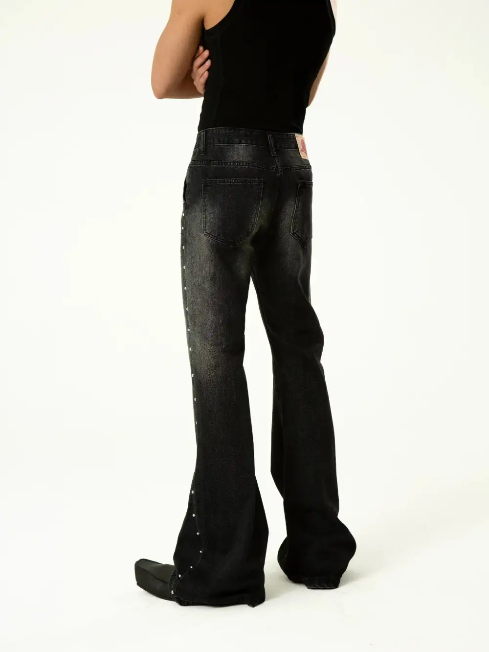 Flared Studded Contrast-Stitch Jeans