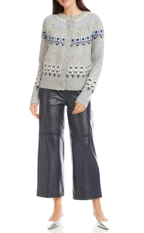 Grey Fair Isle Knit Cardigan