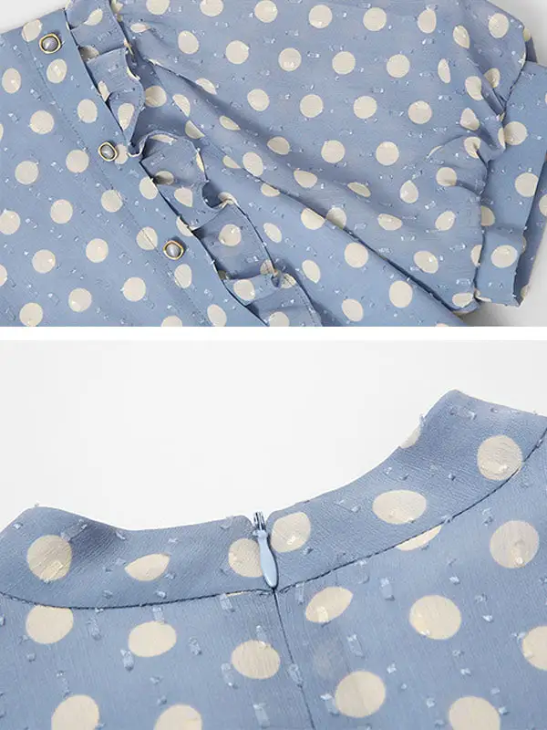 Chiffon Polka Puff Long Dress